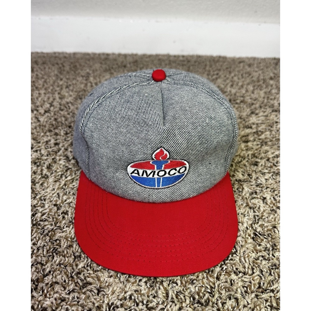 Amoco Gas Oil Hat Gray Red Blue Snapback Hat  Baseball Cap